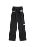 Chic Jeans Women High Waist Straight Denim Pants Baggy Vintage Women Washed Black Casual All-Match Female Trousers