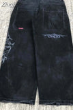 Letter Embroidery Jeans Woman Y2K New Street Hip Hop High Waisted Jeans Harajuku Punk Wide-Leg Pants Couple Baggy