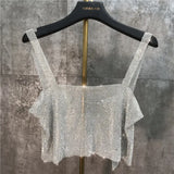 2022 Summer New Arrival Shiny Diamonds Chain Rhinestoen Women Straps Sexy Short Top Female Camsi Tank Top