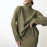 Bar Half-Dress High-Necked Sweater Suit Women Loose Warm Jacket Sweater Two Sets Of