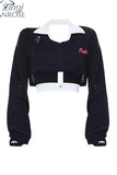 Women 2023 Autumn Hollow Out Knitted Sweaters+ Sexy Suspenders 2 Piece Suit Korean Short Chic Wild Casual Fashion Pullovers