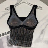 2022 Fall New Arrival Sleeveless V Neck Rhinestone Shiny Sexy Tank Tops Women Crop Top
