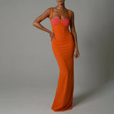 Patchwork Spaghetti Strap Maxi Dress For Women 2022 Summer Backless Sleeveless Split Elegant Bodycon Long