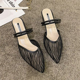 sandals women's 2022 summer new pointed toe thick-heeled Baotou half-word mid-heel sandals and