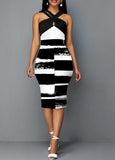 Fashion Vintage Polka Dot Plaid Print Splicing Bodycon Dress Sleeveless Office Elegant Sheath Evening Party Dresses