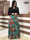 Winter 5XL Floral Print Patchwork Casual Fashion Maxi Dress Lady Long Sleeve Elegant All-match Robe Vestido Women