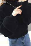 Mohair Women Sweaters Turtleneck Soft Lantern Sleeve Short Pullovers Fashion Autumn Winter Sweater Solid Women