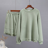 Soft Cotton Sets Women 2022 New Casual Two Pieces Long Sleeve Sweatshirt &amp; High Waist Shorts Solid Outfits