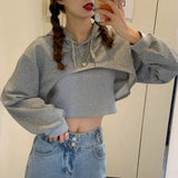 Women Cropped Hoodie Korean Clothing Solid Long Sleeve Loose Y2k Women's Sweatshirt Harajuku Hoodie Fashion Short Women