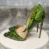 Serpentine pattern mixed colors pointed toe 12cm super high heels plus size 45 party work women pumps MD050