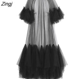 2023 Summer Women's Dress New Fashion Round Neck Loose Gauze Spliced Ruffles Sleeve Ankle-length Dresses Female