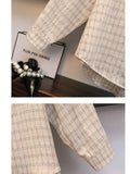 Shorts Three Piece Sets Womens Outfit Korean Casual Knitted Vest+plaid Long Sleeve Sunscreen+ Shorts Sets Women