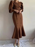 Women Blazer Dress Double Breasted Long Sleeve Korean Fashion Dress Office Wear Lady New