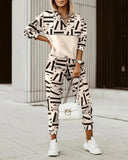 Women Fashion Plaid Print Zipper Front Hooded Top & Pants Set Two Pieces Suit Flare Pants