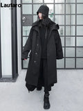 Spring Autumn Long Oversized Black Trench Coat with Hood Dark Academia Aesthetic Luxury Designer Clothes for Women