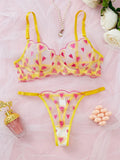 Yellow Heart Embroidery Mesh Lingerie Set- Outfit