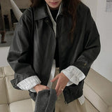 Vintage Pu Leather Oversized Zip Up JacketOutfit