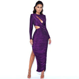 Pleated Bodycon Dress 2022 New Women Long Sleeve Autumn Winter Clothes Club Party Maxi