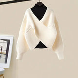 Warm Knitwears 3 Pieces Set For Womens Outfit Korean High Quality Pullover Knitted Sweater+print Pleated Skirts Sets