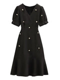 Mini Dress For Women French Vintage Mermaid Dresses V-neck Puff Sleeve Empire Zipper Evening Party Dress Women 4XL