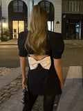 Puff Sleeve Large Collar Back Bow Blazer Mini Dress-Outfit