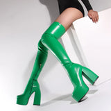 Fashion Stretch Women Over The Knee Boots Platform Square High Heel Motorcycle Boots Autumn Winter Pu Thigh