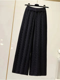 Warm 3 Piece Sets Womens Outfits Office Ladies Turtleneck Knitted Sweater+woolen Parkas Vest+wide Leg Knitting Pants
