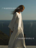 Women's Wear Denatry Loose Strapped Round Tie Long-Sleeved Long-Sleeved