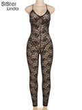 Summer Sexy Mesh Jumpsuit Women Sleeveless V-Neck Skinny Backless Bodycon Ope Piece Playsuits Lady Clubwear
