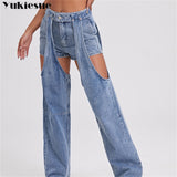 2022 womens high waist y2k Women's Wide leg jeans baggy hollow out woman denim capris Pants jean mom jeans