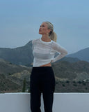 Striped See-Through Long Sleeve Top-Outfit