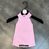 2022 Summer New Collection Sleeveless Round Neck Backless Diamonds Buckle Bandage Slim Tank Top Women Kniited Vest