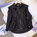 Lapel Trench Jacket Women Baggy Casual Drawstring Fall Cozy Korean Vintage Sweet High-quality Party