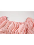 Autumn New Women's Dress French Vintage Sweet Style Hollow-Out Bow Lace-Up Square Collar Puff Sleeve Ladies Long
