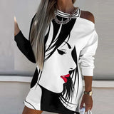 Half Sleeve Print Pullover Shirt Dresses Ladies Casual Commute Mini Dress Elegant Women Zipper-up V Neck Party
