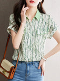 Fashion Women Shirts V-Neck Print Vintage Top Button Up Shirt Short Casual Shirts Summer 2023 Ladies Tops OL Womens
