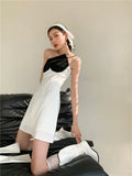 Spade Patchwork Spaghetti Strap Cami Dress Summer 2021 Tunic A Line Backless White Ladies Mini Sexy Club