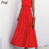 Elegant Sexy beach long Dress Women Print Flowers Polka-dot strap Ladies Halter boho dress women vestidos 2021