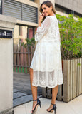 Queens Women Solid Half Sleeve Beach Hollow Out Loose Bohemian Maxi Dress Ladies V-neck Lace Boho Kimono