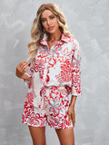 Summer New Printed Shorts Leisure Suit Women's Seven-point Sleeve Lapel Shirt and Shorts 2-piece Women's Suit
