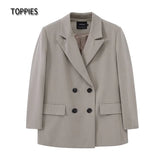 2021 Womens Long Blazer Double Breasted Suit Jacket Loose Oversize Coat Solid Color Formal