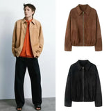 Women's 2025 New Retro Collar Imitation Leather Jacket Casual