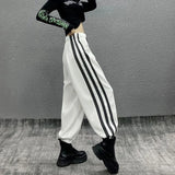 Harajuku Loose Harem Pants Women High Waist Elastic Streetwear Sweatpants Summer Vintage Side Stripes BF Bloomers