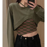 Y2k Harajuku Sweatshirts Women Vintage Oversized Pullovers Crop Top Female Aesthetic Grunge Streetwear Hoodie