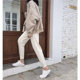 Zingj Waist Korean Version Of Knitted Grandma Pants Female Autumn New Web Celebrity Casual Bundle Foot Harun Pants Wet Line Radish Pants-Outfit