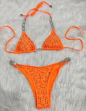 Zingj New Bikini Sexy Hot Diamond Split Women's Swimsuit Solid Color Strap Bikini