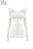 Design Sexy Women's Hollow Out Knit Halter Dress Bodycon Solid Mini Vestidos Woman Dresse Temperament Slim-Waist Long
