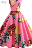 Print Vintage Dress Women Summer Pin Up Elegant Party Rockbility Robe A-Line Office Sundress