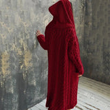 Sweater Coat Cardigan Women Plus Size Solid Color Long Sleeve Braid Knit Cardigan Hooded Overcoat Loose Ladies
