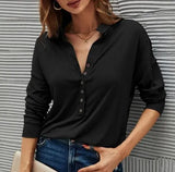 V-neck Tshirts Fashion Women 2023 Spring Button Tops Basic Tee Streetwear Shirt Solid T-shirt Top Clothing New